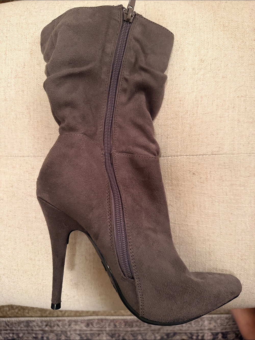 Anne Michelle Gray Suede High Heel Mid-Calf Boots